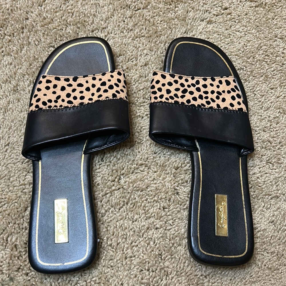 Leather & Lepord slip on sandals